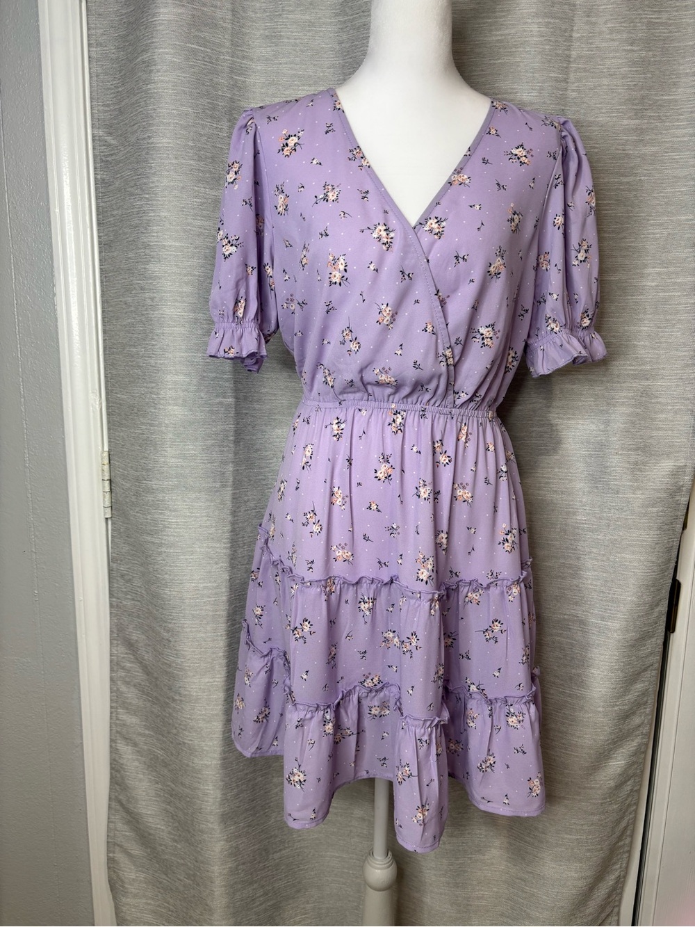 Inspired Hearts Lavender Floral Wrap Mini Dress